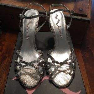 Nina Platinum Snakeskin Sandals